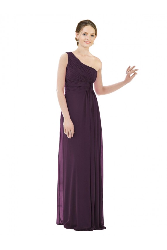 Beste Traube A-Linien Eine-Schulter Chiffon Lange Brautjungfernkleider