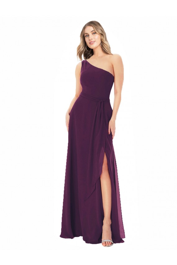 Beste Traube A-Linien Eine-Schulter Chiffon Lange Brautjungfernkleider