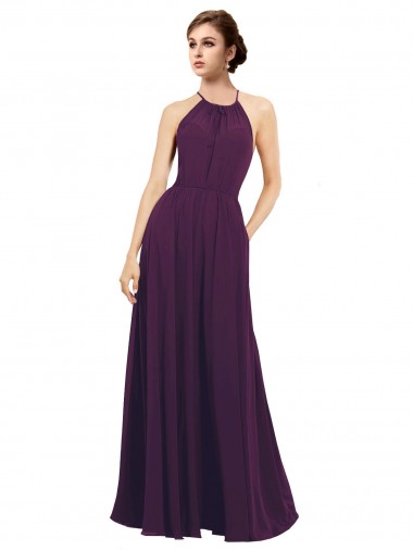 Beste Traube A-Linien Neckholder Chiffon Lange Brautjungfernkleider