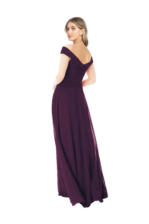 Beste Traube A-Linien Off-Schulter Chiffon Lange Brautjungfernkleider