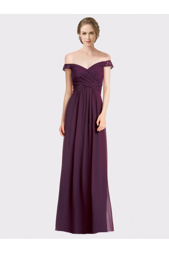 Beste Traube A-Linien Off-Schulter Chiffon Spitze Lange Brautjungfernkleider