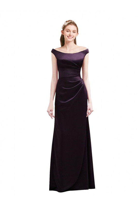 Beste Traube A-Linien Off-Schulter Satin Lange Brautjungfernkleider
