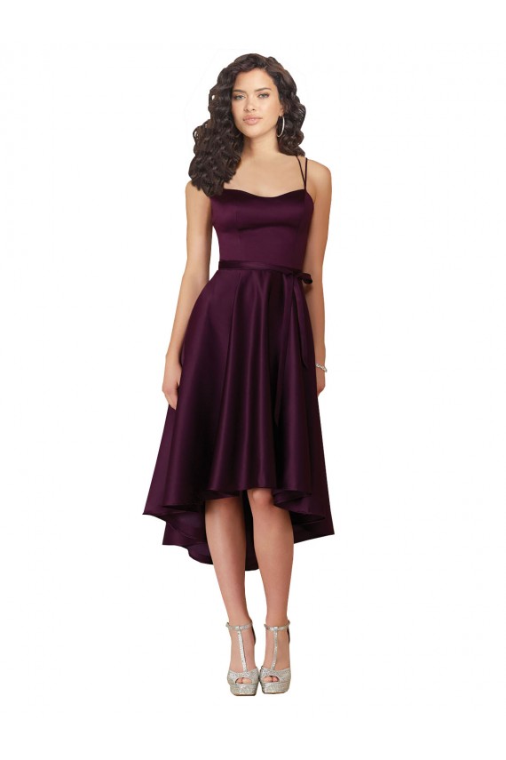 Beste Traube A-Linien Scoop Neck Satin Kurze Brautjungfernkleider / Abiballkleider