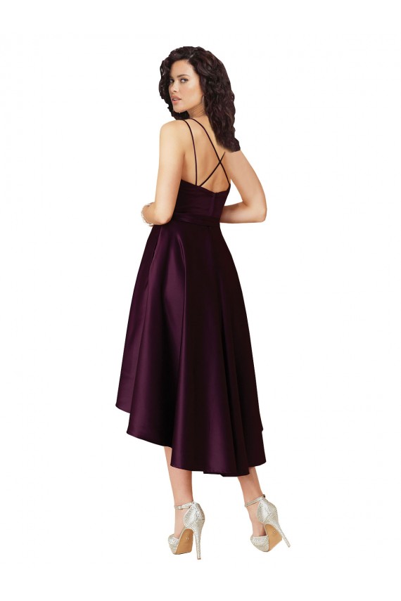 Beste Traube A-Linien Scoop Neck Satin Kurze Brautjungfernkleider / Abiballkleider