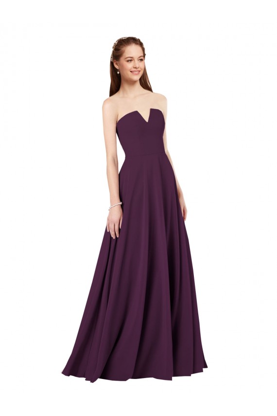Beste Traube A-Linien Trägerlos Chiffon Lange Brautjungfernkleider