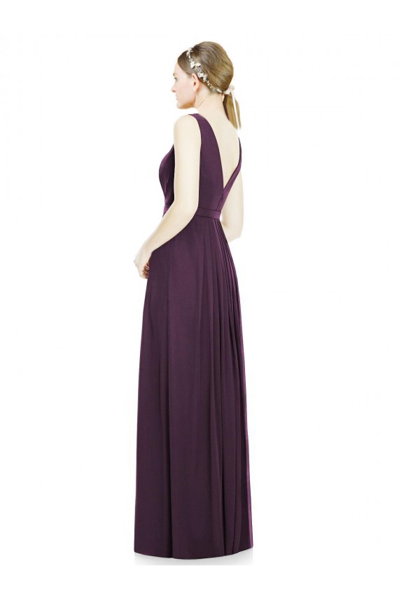 Beste Traube A-Linien V-Ausschnitt Chiffon Lange Brautjungfernkleider
