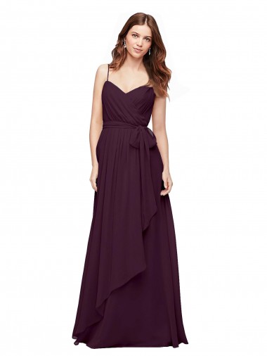 Beste Traube A-Linien V-Ausschnitt Chiffon Lange Brautjungfernkleider
