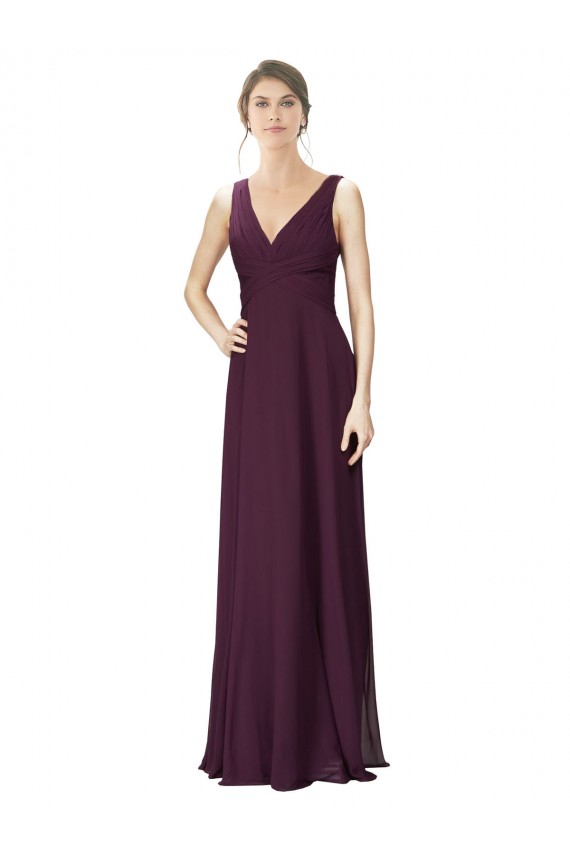 Beste Traube A-Linien V-Ausschnitt Chiffon Spitze Lange Brautjungfernkleider