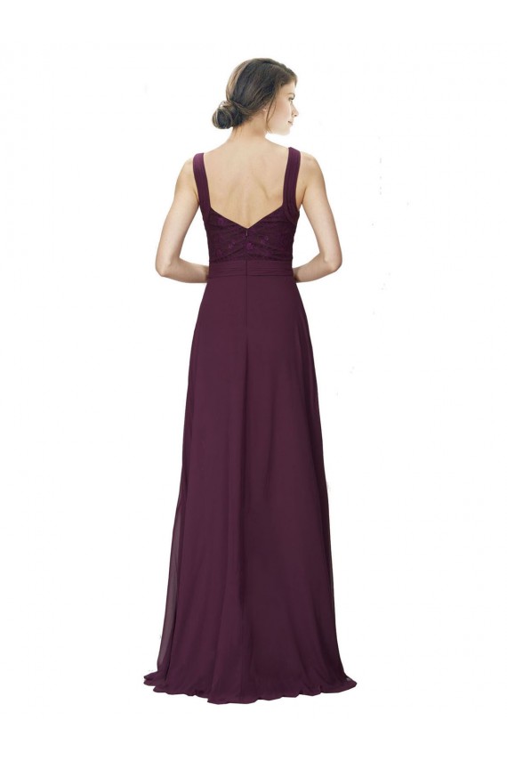 Beste Traube A-Linien V-Ausschnitt Chiffon Spitze Lange Brautjungfernkleider