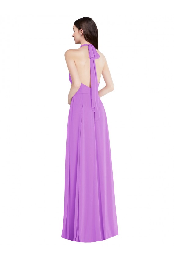 Beste Violett A-Linien Neckholder Chiffon Lange Formale Brautjungfernkleider / Abendkleider