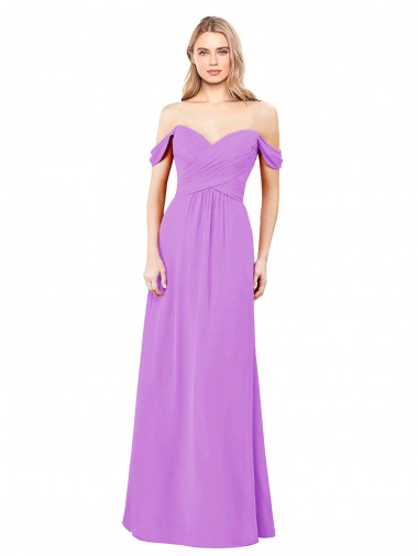 Beste Violett A-Linien Off-Schulter Chiffon Lange Brautjungfernkleider