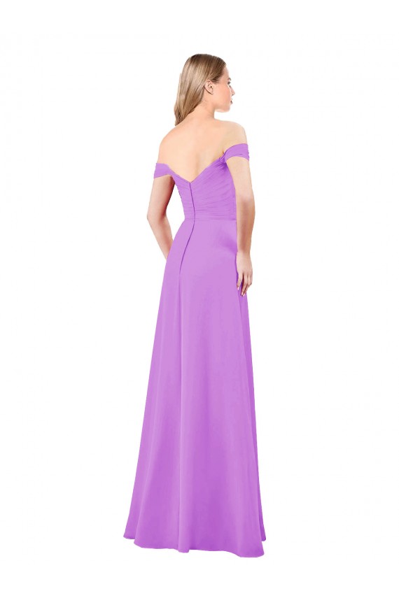 Beste Violett A-Linien Off-Schulter Chiffon Lange Brautjungfernkleider