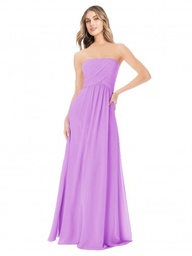 Beste Violett A-Linien Trägerlos Chiffon Lange Brautjungfernkleider