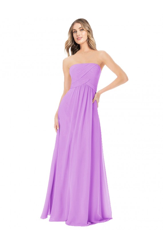 Beste Violett A-Linien Trägerlos Chiffon Lange Brautjungfernkleider