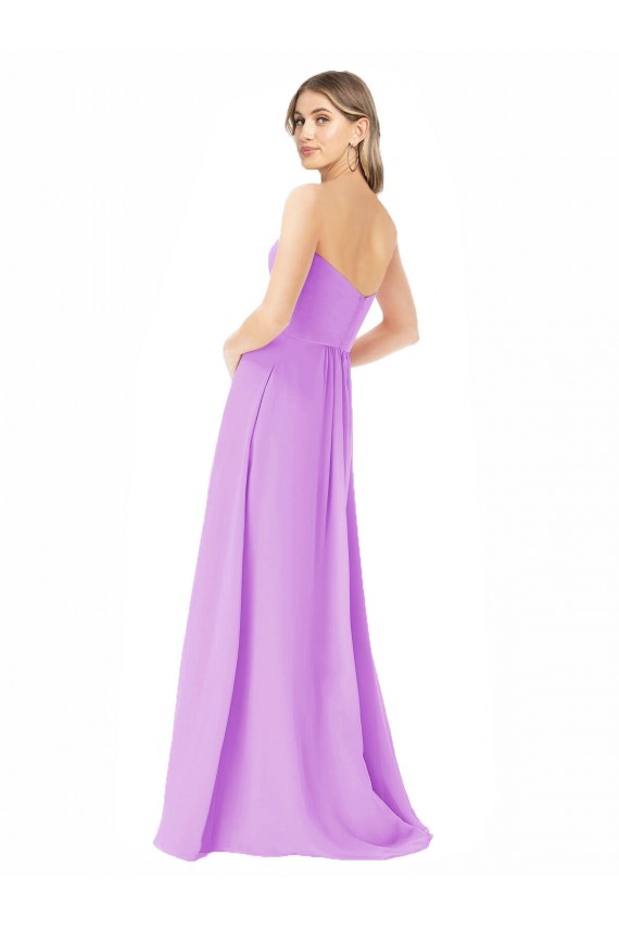Beste Violett A-Linien Trägerlos Chiffon Lange Brautjungfernkleider