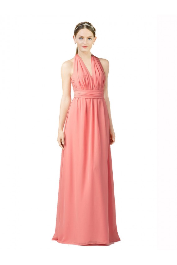 Beste Wassermelone A-Linien Neckholder Chiffon Lange Brautjungfernkleider