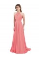 Beste Wassermelone A-Linien Neckholder Chiffon Lange Brautjungfernkleider