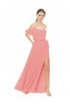 Beste Wassermelone A-Linien Off-Schulter Chiffon Lange Brautjungfernkleider