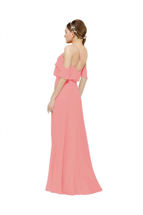 Beste Wassermelone A-Linien Off-Schulter Chiffon Lange Brautjungfernkleider