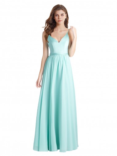 Beste Waterfall A-Linien V-Ausschnitt Chiffon Satin Lange Brautjungfernkleider