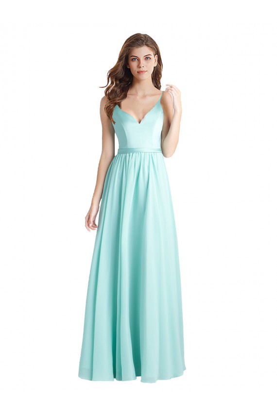 Beste Waterfall A-Linien V-Ausschnitt Chiffon Satin Lange Brautjungfernkleider