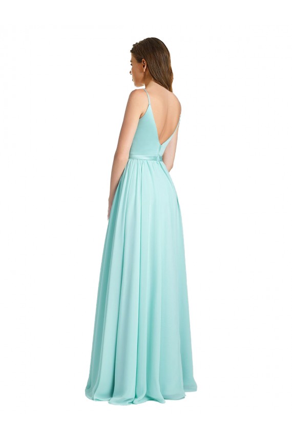 Beste Waterfall A-Linien V-Ausschnitt Chiffon Satin Lange Brautjungfernkleider