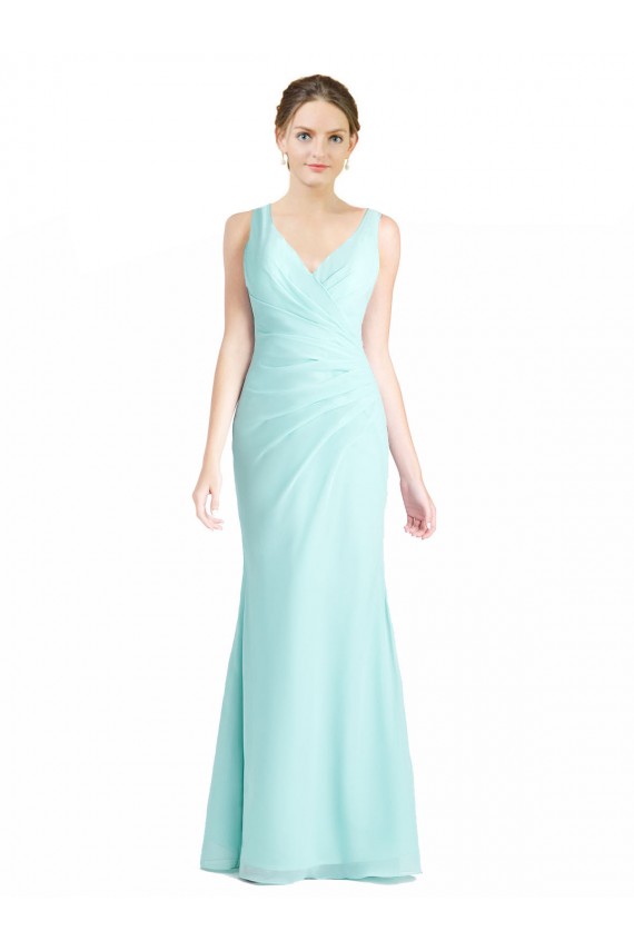 Beste Waterfall Meerjungfrau V-Ausschnitt Chiffon Spitze Lange Brautjungfernkleider