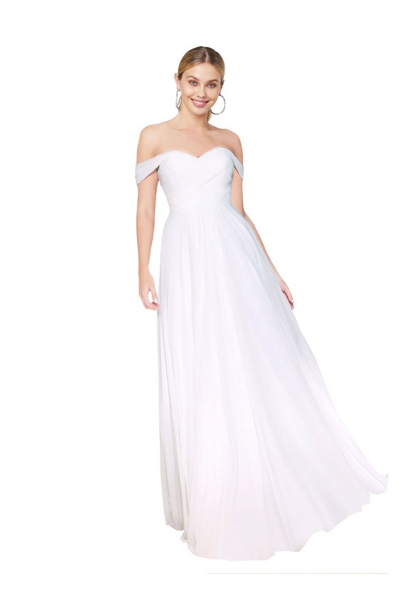 Beste Weiß A-Linien Off-Schulter Chiffon Lange Formale Brautjungfernkleider / Abendkleider / Abiballkleider