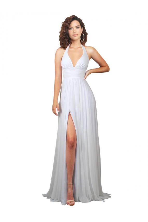 Beste Weiß A-Linien V-Ausschnitt Sweep Zug Chiffon Einfache Strand Brautkleider