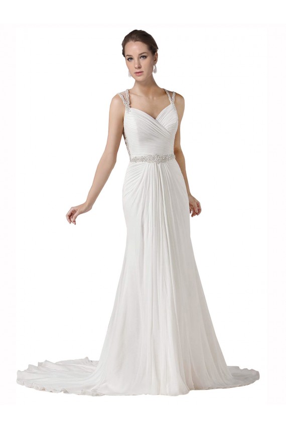 Beste Weiß Etui Kapelle-schleppe Chiffon Strand Brautkleider