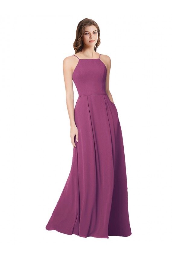 Beste Wilde Beere A-Linien Trägerlos Chiffon Lange Brautjungfernkleider