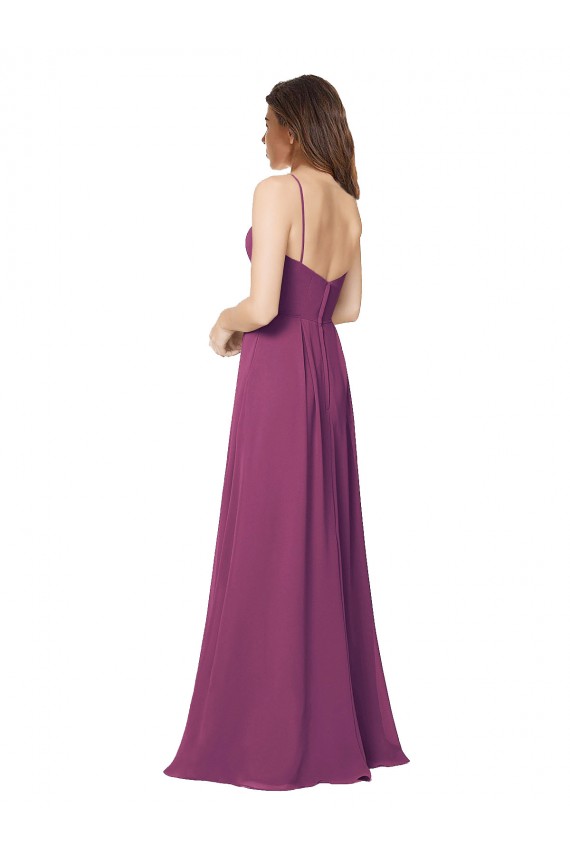 Beste Wilde Beere A-Linien Trägerlos Chiffon Lange Brautjungfernkleider