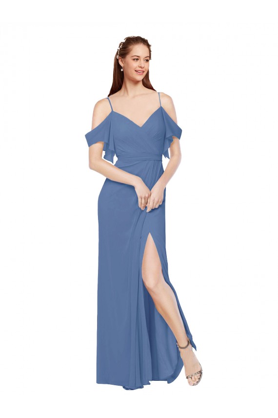 Beste Windsor Blau A-Linien Off-Schulter Chiffon Lange Brautjungfernkleider