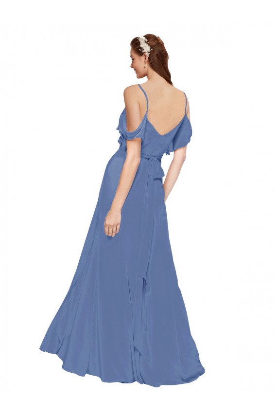 Beste Windsor Blau A-Linien Off-Schulter Chiffon Lange Brautjungfernkleider