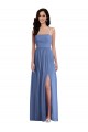 Beste Windsor Blau A-Linien Spaghetti-Träger Chiffon Lange Brautjungfernkleider