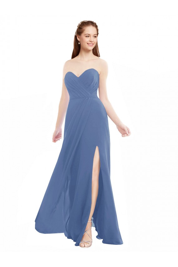 Beste Windsor Blau A-Linien Trägerlos Chiffon Lange Brautjungfernkleider