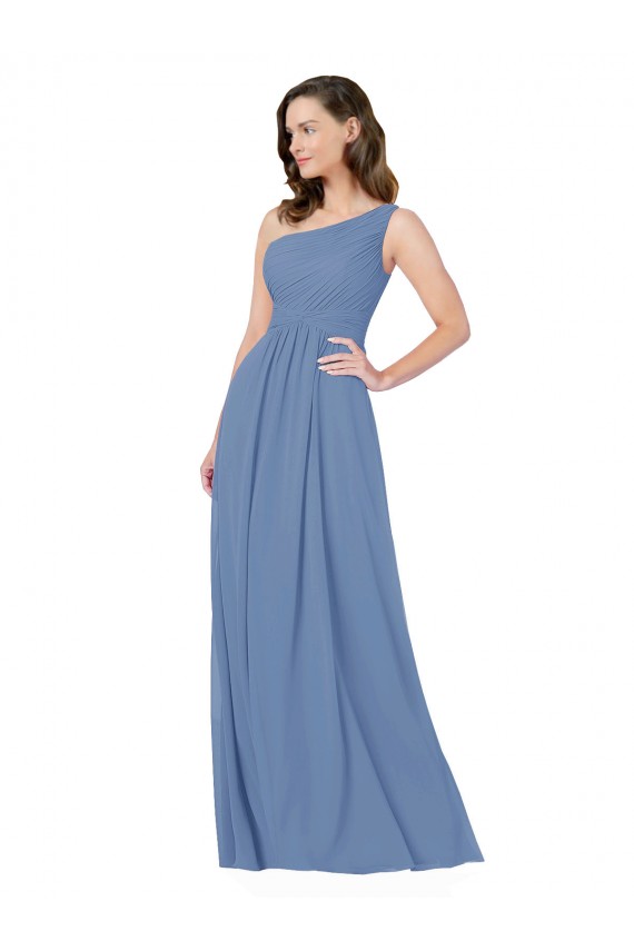 Beste Windsor Blau Etui Eine-Schulter Chiffon Lange Brautjungfernkleider