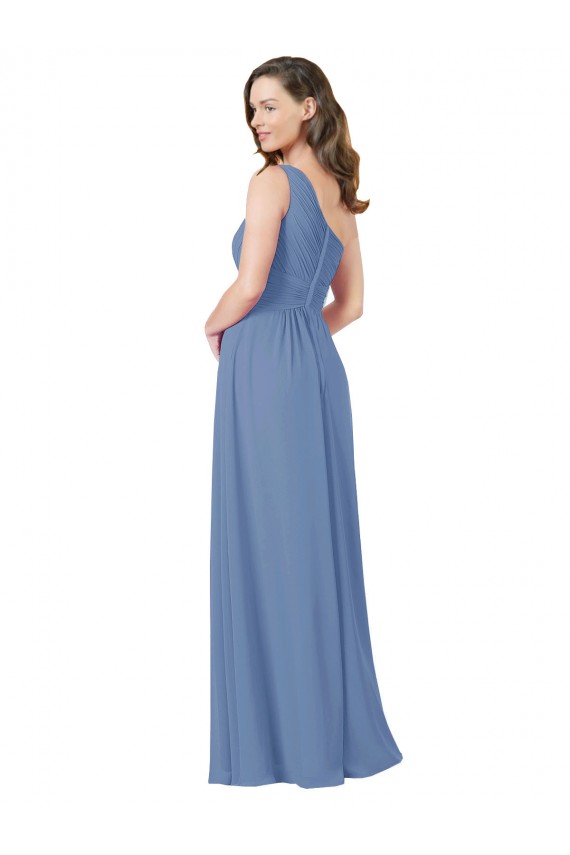 Beste Windsor Blau Etui Eine-Schulter Chiffon Lange Brautjungfernkleider