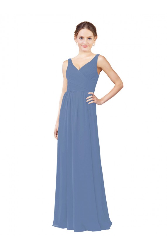 Beste Windsor Blau Etui V-Ausschnitt Chiffon Lange Brautjungfernkleider